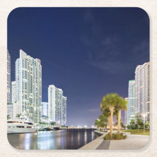 Gebäude entlang dem Miami-Fluss Riverwalk Rechteckiger Pappuntersetzer