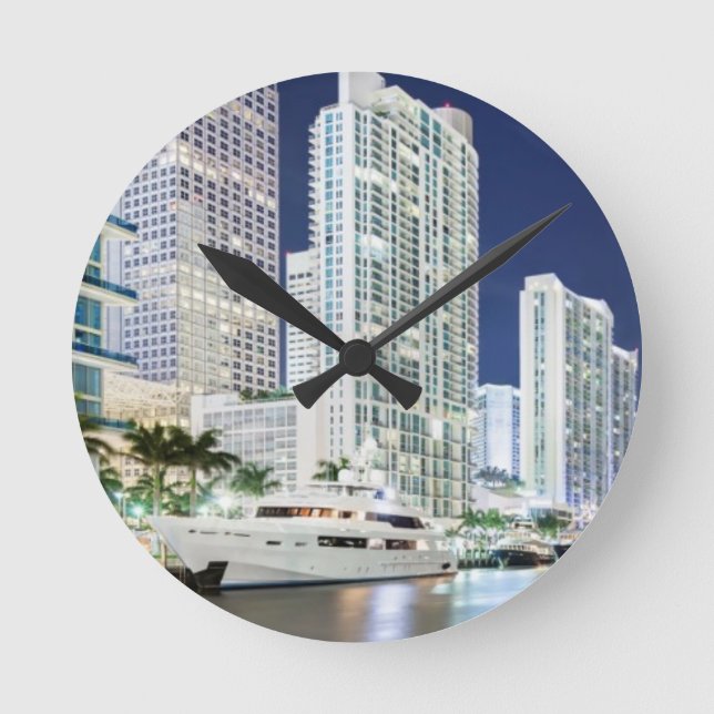 Gebäude entlang dem Miami-Fluss Riverwalk Runde Wanduhr (Vorderseite)