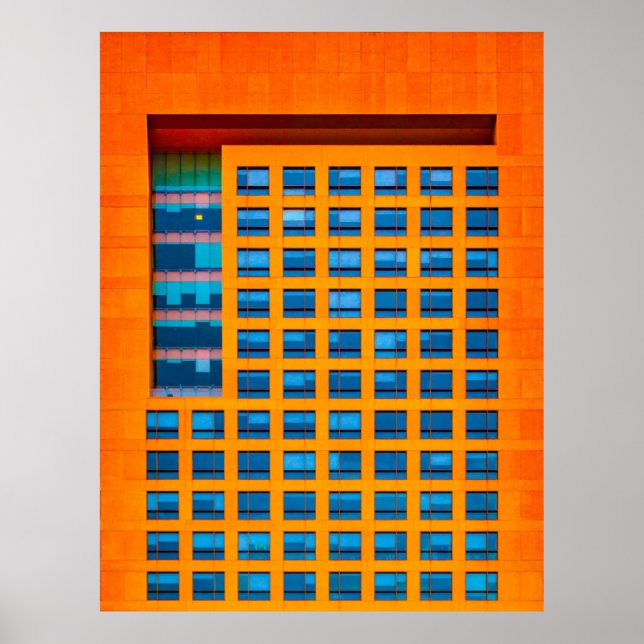 Gebäude in Blau und Orange Poster (Vorne)
