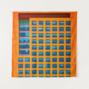 Gebäude in Blau und Orange Wandteppich