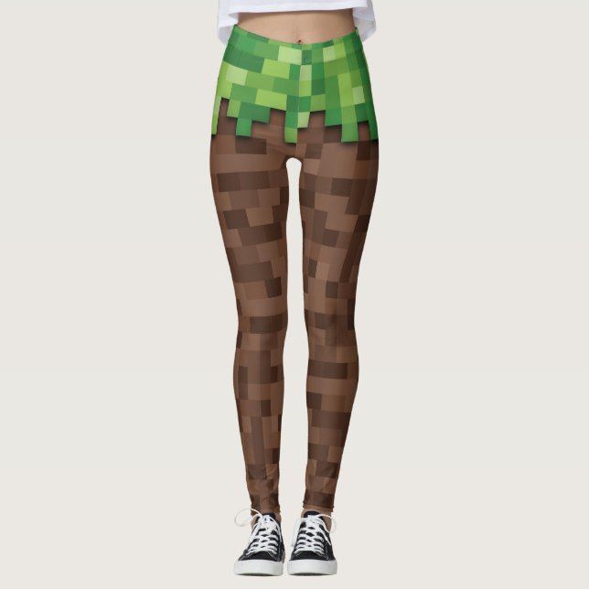 Gebäude Mining Video Game Pixel Grass Dirt Leggings (Vorderseite)