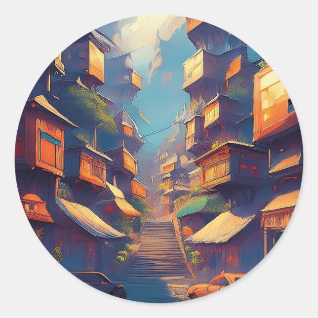 Gebäude Runder Aufkleber (Vorderseite)