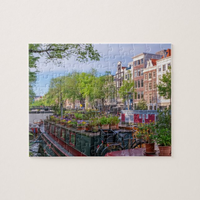 Gebäude und Kanal in Amsterdam, Niederlande Puzzle (Horizontal)