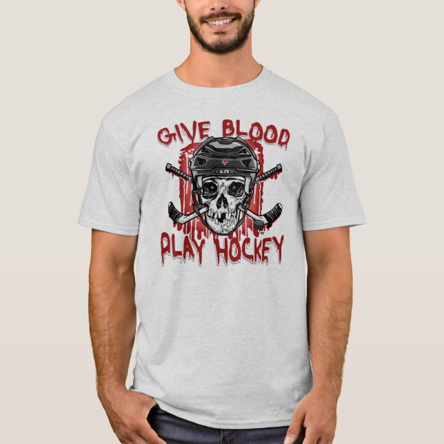 Geben Sie Blood Play Hockey Black T-Shirt (Vorderseite)