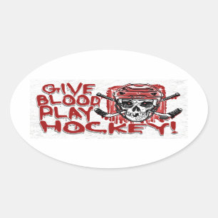 Geben Sie Blut Play Hockey Red Ovaler Aufkleber