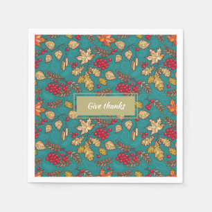 Geben Sie Dankeschön Blätter Muster auf blauem Ern Serviette