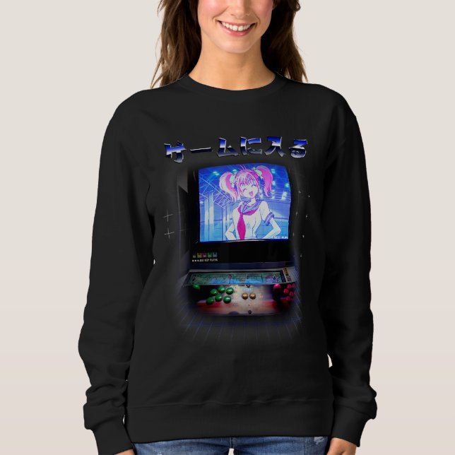 Geben Sie das Spiel Retro Cyberpunk Lofi Gamer Arc Sweatshirt (Vorderseite)
