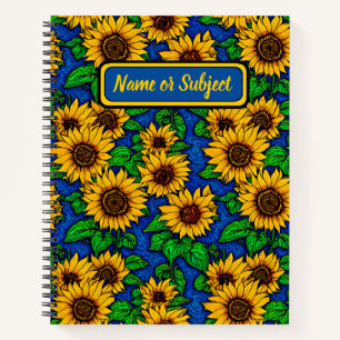 Geben Sie goldene Sonnenblumen und Blätter auf Dun Notizbuch