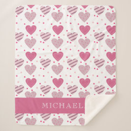Geben Sie Ihren Namen Niedlich Pink Hearts Muster  Sherpadecke