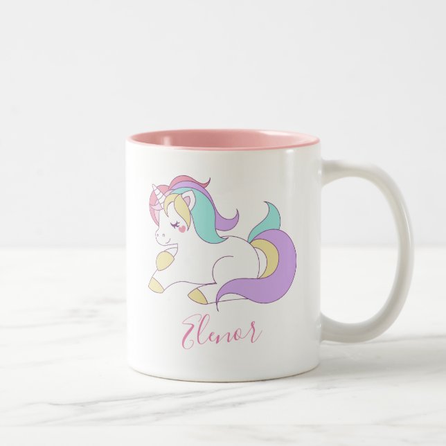 Geben Sie Ihren Namen Niedlich Unicorn Personalisi Zweifarbige Tasse (Rechts)