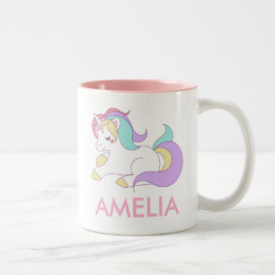 Geben Sie Ihren Namen Niedlich Unicorn Personalisi Zweifarbige Tasse