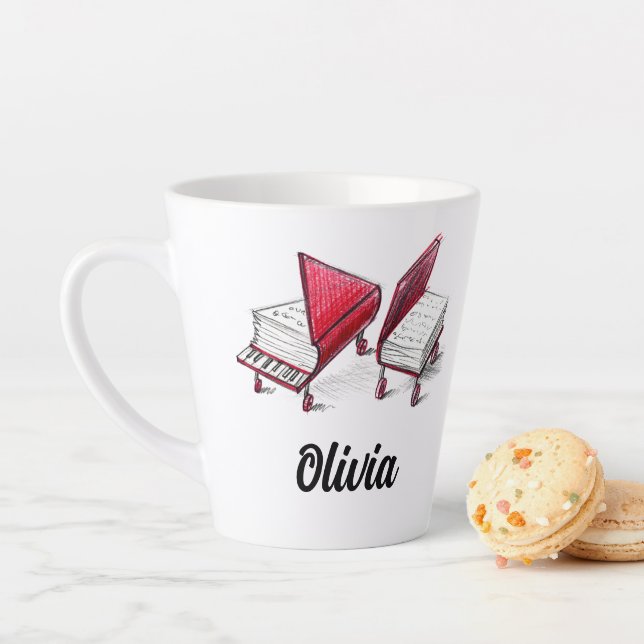 Geben Sie Ihren Namen zu Grand Piano Book Sketch e Milchtasse (Beispiel)