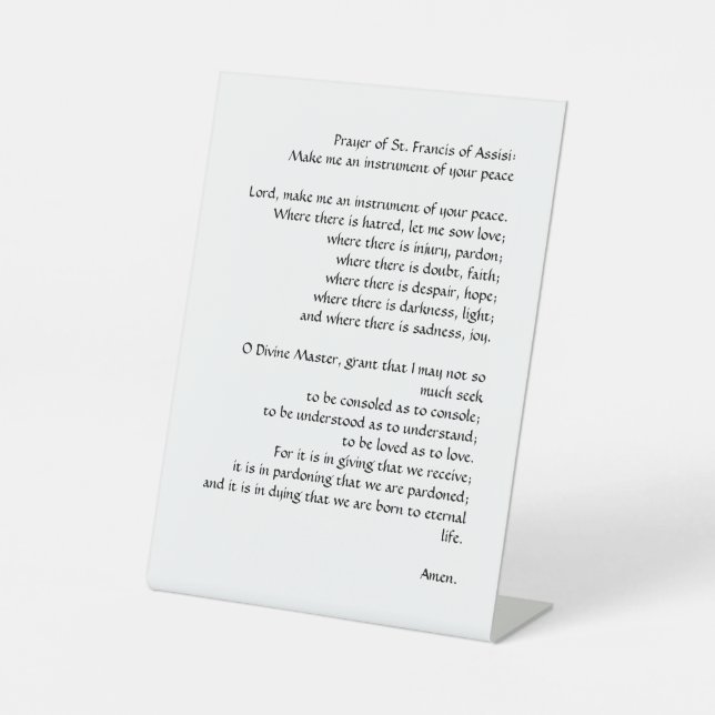 Gebet des Friedens durch den Heiligen Franz von As Sockelschild (Vorderseite)