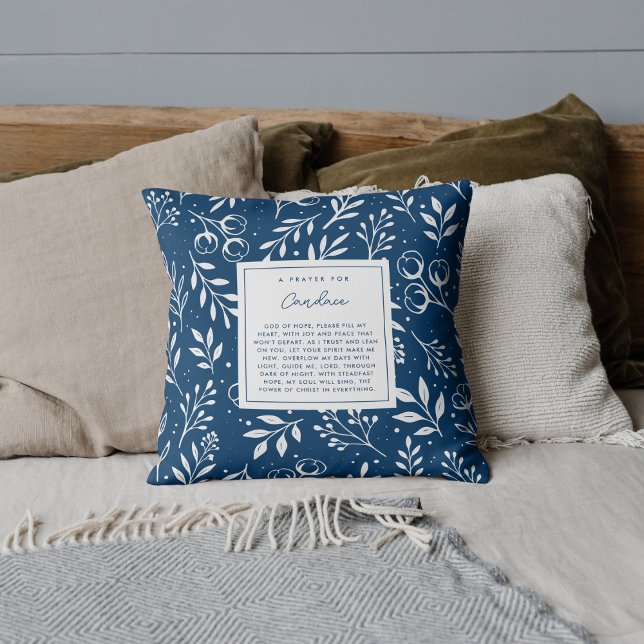 Gebet für Joy Peace Geschenkschrift Blue Floral Kissen (Faith-filled scripture pillow featuring editable prayer poem front.)