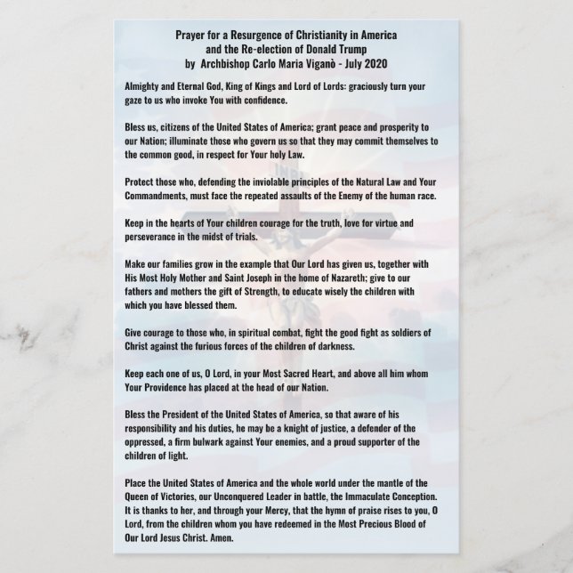 Gebet für Präsident Trump und die USA - Vigano (Vorderseite)