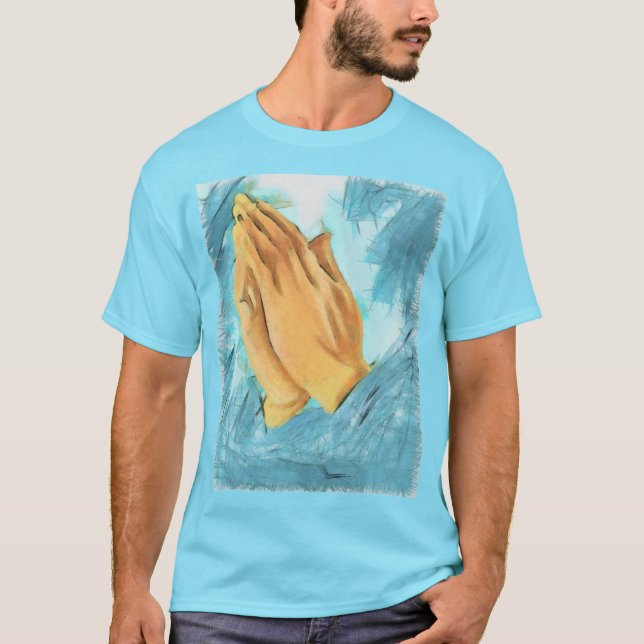 Gebet Hände (blauer Hintergrund) T-Shirt (Vorderseite)
