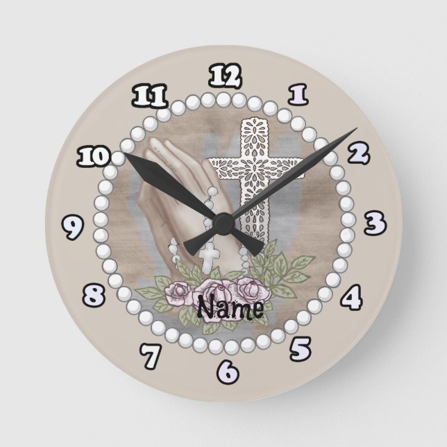 Gebet Hände Rosary Clock Runde Wanduhr (Vorderseite)