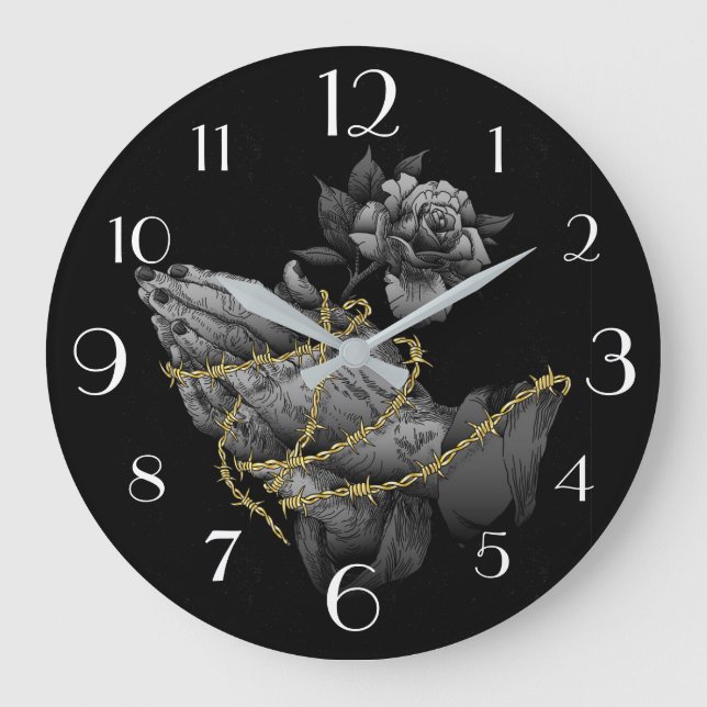 Gebet Hände und Rose  Große Wanduhr (Vorderseite)