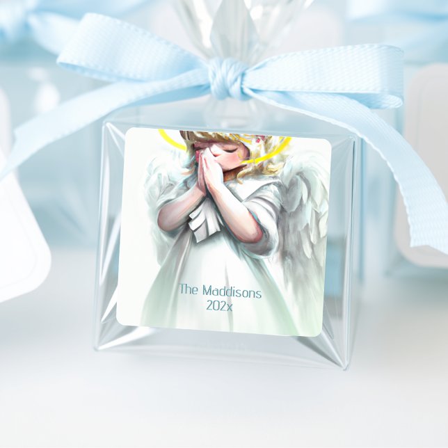 Gebet Kleine Girl Angel Wings Custom Quadratischer Aufkleber (Von Creator hochgeladen)