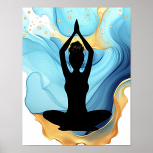 Gebet Pose Yoga Frau Blue Gold chaotischen Bube Bl Poster
