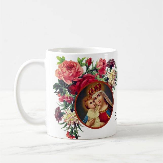 Gebet Rosen-religiöses Jungfrau-Marys Jesus Kaffeetasse (Links)