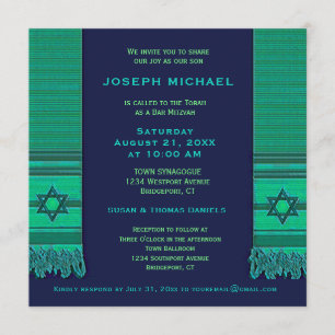 Gebet Shawl Blue und Green Bar Mitzvah Einladung