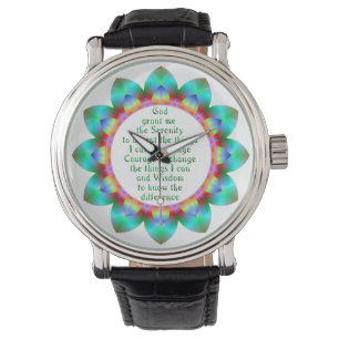 Gebete der Stille, zentriert in 12 Blume mit Blüte Armbanduhr