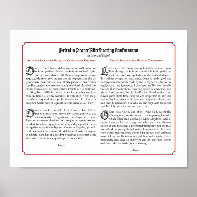 Gebete des Priesters nach Bekenntnis Poster (Vorne)