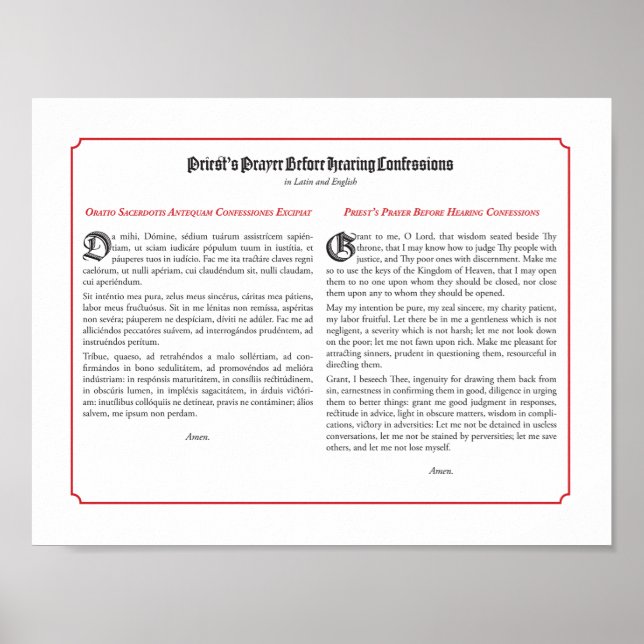 Gebete des Priesters vor dem Geständnis Poster (Vorne)
