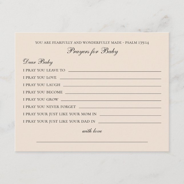 Gebete für das Baby. Einfache minimalistische Wüns Hinweiskarte (Vorderseite)