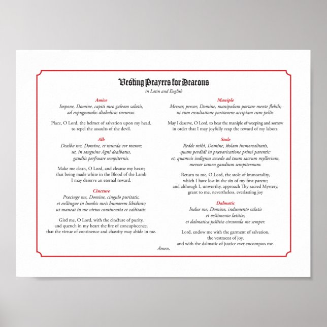 Gebete für Deacs in lateinischer und englischer Sp Poster (Vorne)