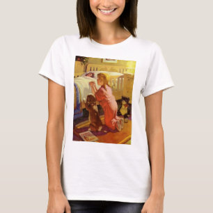 Gebete im Bett, Mädchen mit Welpe, Vintage Religio T-Shirt