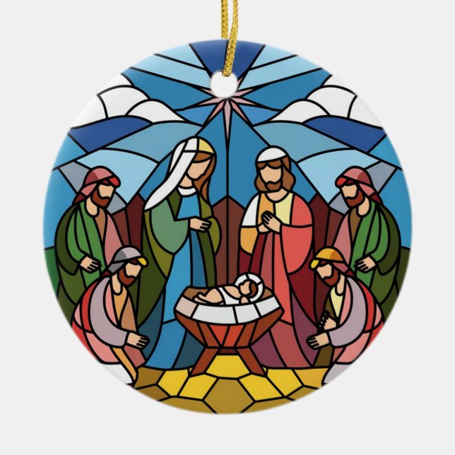 Gebetene Glaskunst, Geburt des Heiligen Jesus Keramik Ornament (Vorne)