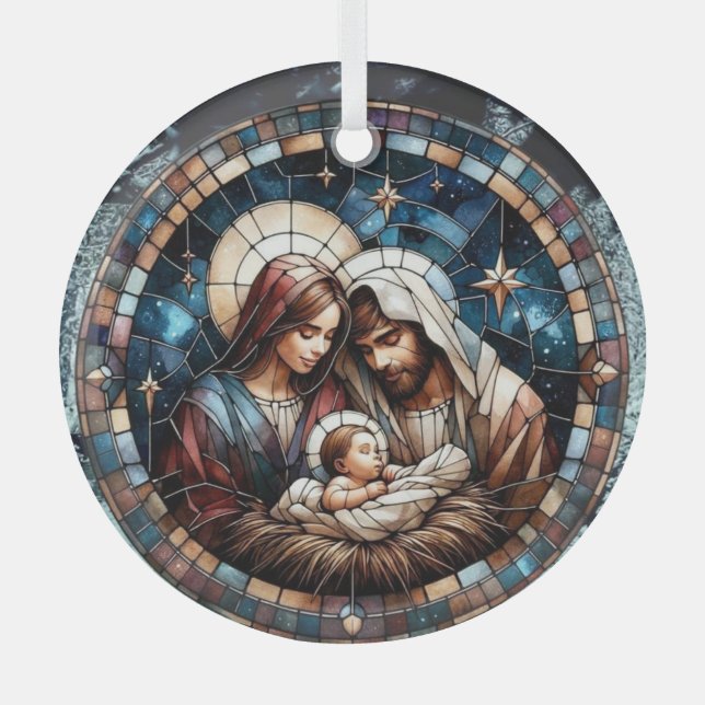 Gebetene Glaskunst, Geburt des Heiligen Jesus Ornament Aus Glas (Vorderseite)
