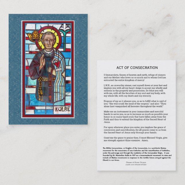 Gebets-heilige Karte St. Maximilian Kolbe (Vorne/Hinten)