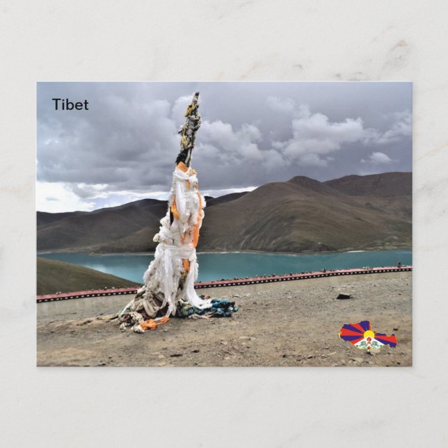 Gebetsfahnen am Yamdrok-See, Tibet, China Postkarte (Vorderseite)