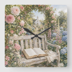 Gebetsgartenbank-Kapelle Aquarell Quadratische Wanduhr