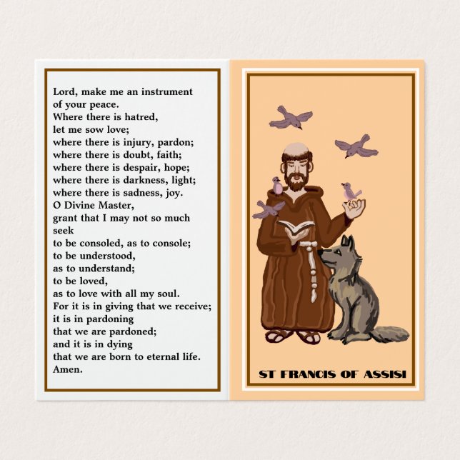 Gebetskarte des Hl. Franz von Assisi Visitenkarten (Außenseite Aufgefaltet)