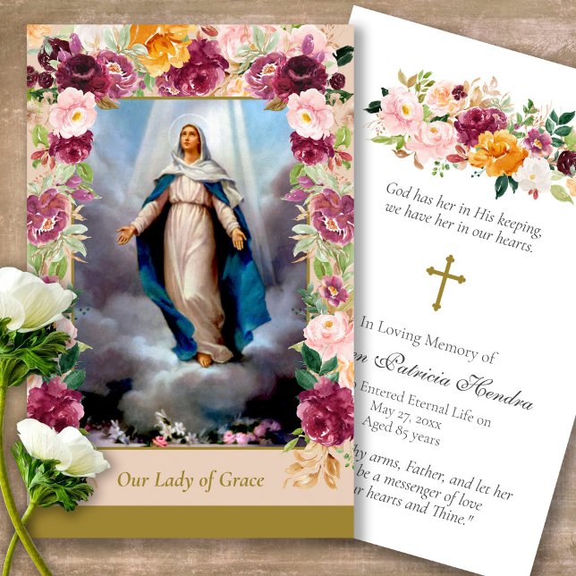 Gebetskarte | Our Lady of Grace - Deluxe Visitenkarte (catholic, religious, celebration of life, in loving memory of, prayer cards for bereavement)