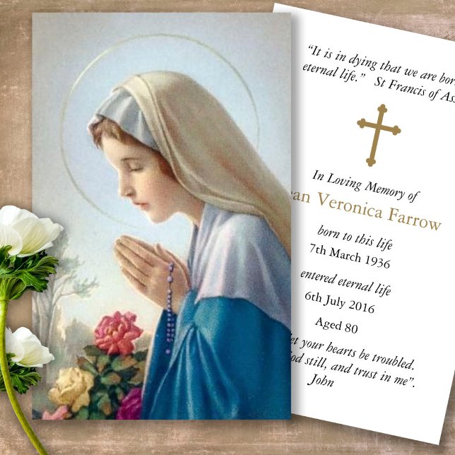Gebetskarte | Schöne Jungfrau Mary (catholic, religious, celebration of life, in loving memory of, prayer cards for bereavement)