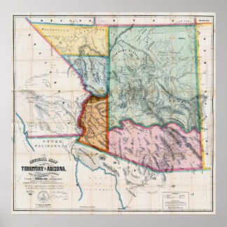 GEBIET ARIZONA MAP 1865 POSTER