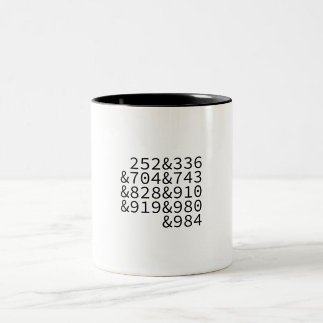 Gebiet Codes North Carolina Zweifarbige Tasse (Mittel)