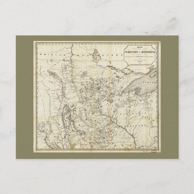 Gebiet Minnesota Map (1849) Postkarte (Vorderseite)