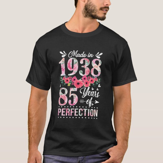 Gebildet 1938 florale 85-jährige 85-jährige Geburt T-Shirt (Vorderseite)