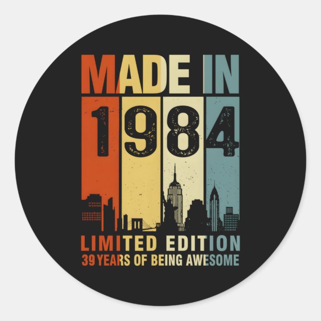 Gebildet 1984 39 Jahre Phantastisch Runder Aufkleber (Vorderseite)