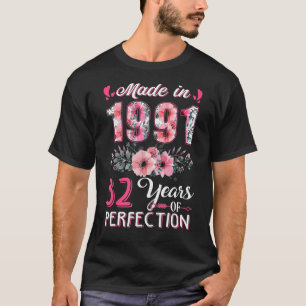 Gebildet 1991 Floral 32 Jahre alt 32. Geburtstag f T-Shirt