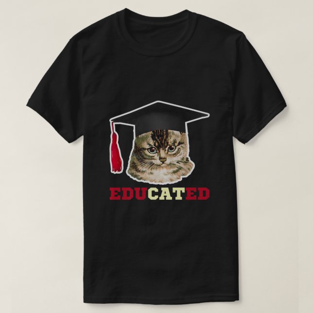 Gebildete Katze in Graduation Cap Funny Grad Gesch T-Shirt (Design vorne)