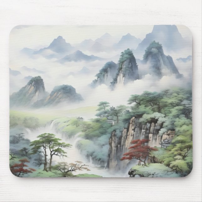 Gebirge - Asiatische Malerei Mousepad (Vorne)