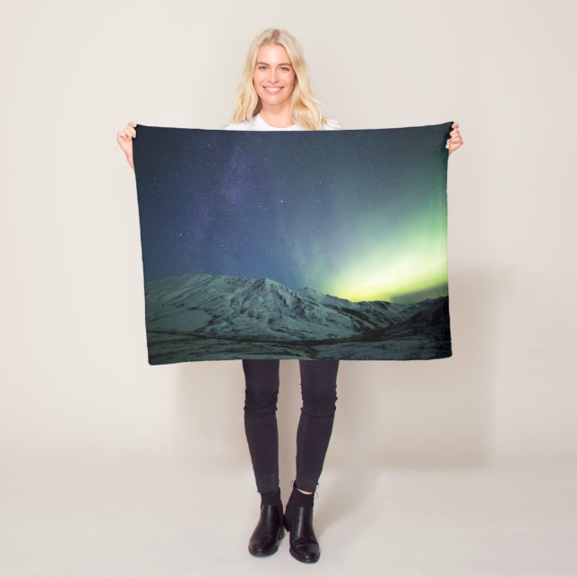 Gebirge | Aurora Borealis & Milky Way Alaska Fleecedecke (Beispiel)