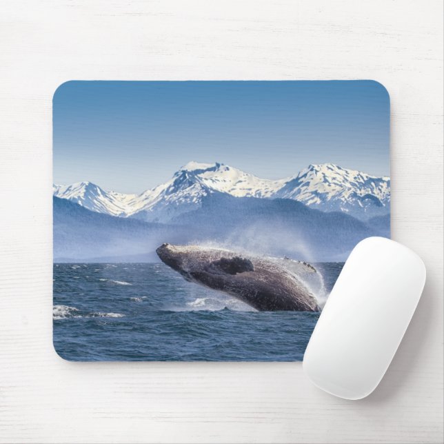 Gebirge | Breaching Whale Glacier Bay, Alaska Mousepad (Mit Mouse)